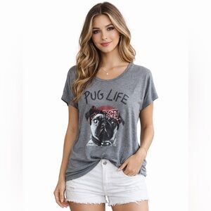 Pug Life Graphic Tee - Gray